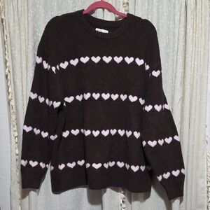 Hollister Brown Sweater with Pink Heart Pattern
